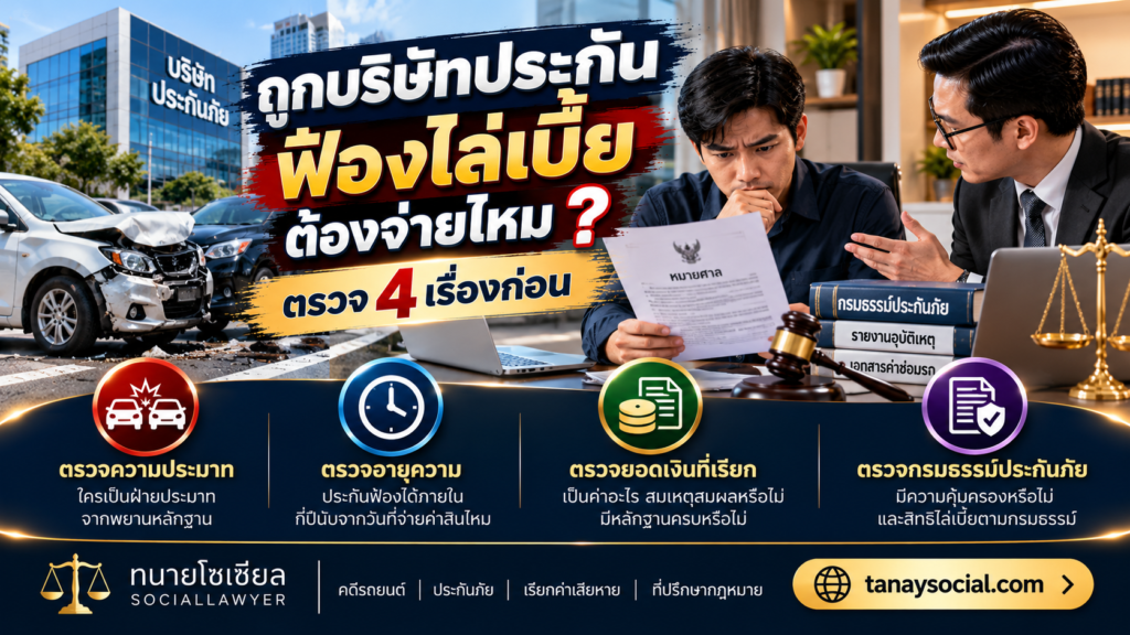 ถูกบริษัทประกันฟ้องไล่เบี้ย ต้องจ่ายไหม ตรวจอะไรก่อน