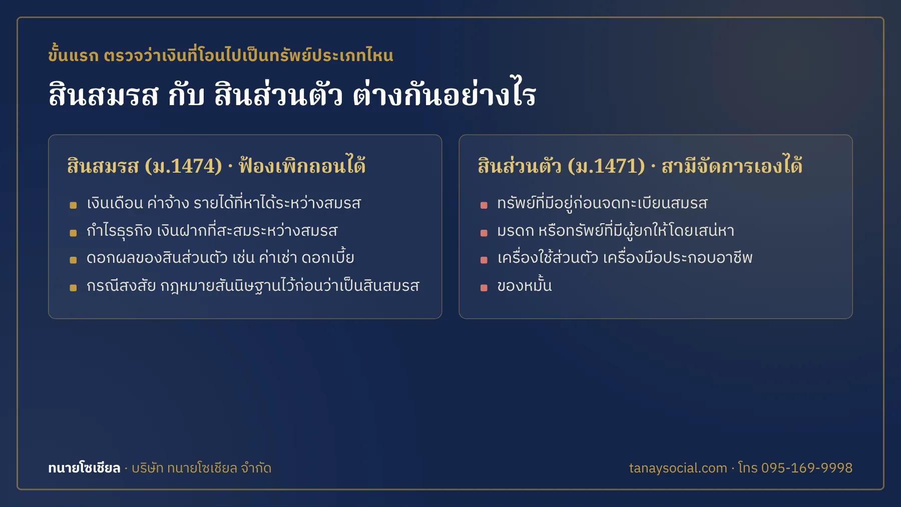 ตารางเปรียบเทียบสินสมรสตามมาตรา 1474 กับสินส่วนตัวตามมาตรา 1471