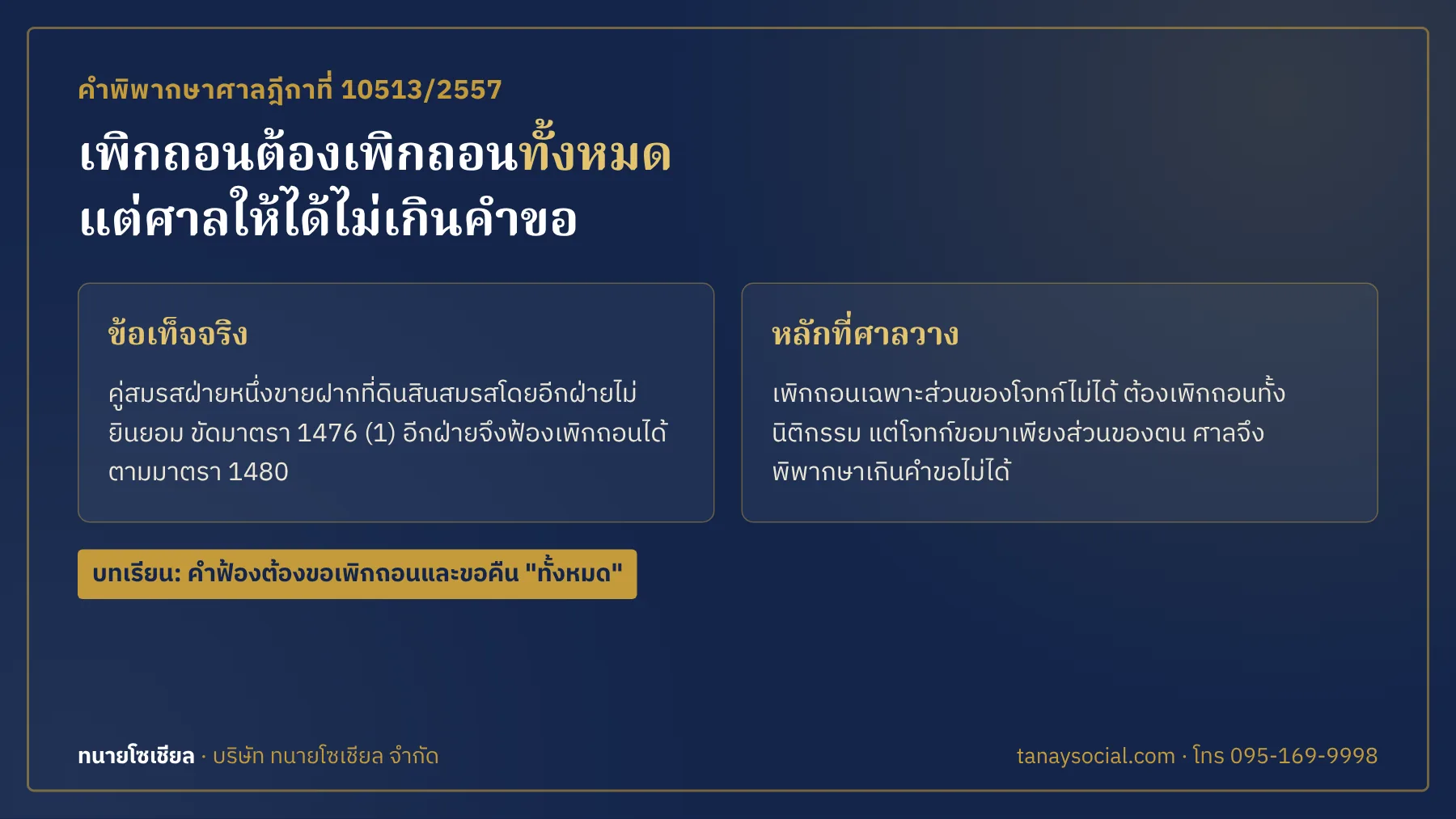 คำพิพากษาศาลฎีกาที่ 10513/2557 เพิกถอนนิติกรรมสินสมรสต้องเพิกถอนทั้งหมด แต่ศาลให้ไม่เกินคำขอ