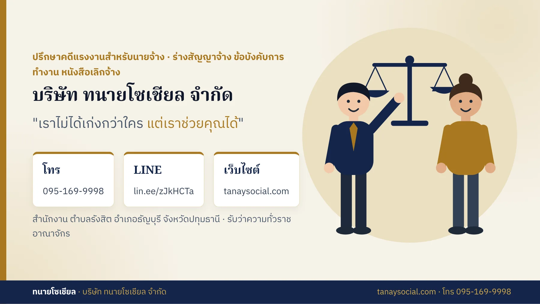 ปรึกษาคดีแรงงานสำหรับนายจ้าง บริษัท ทนายโซเชียล จำกัด โทร 095-169-9998